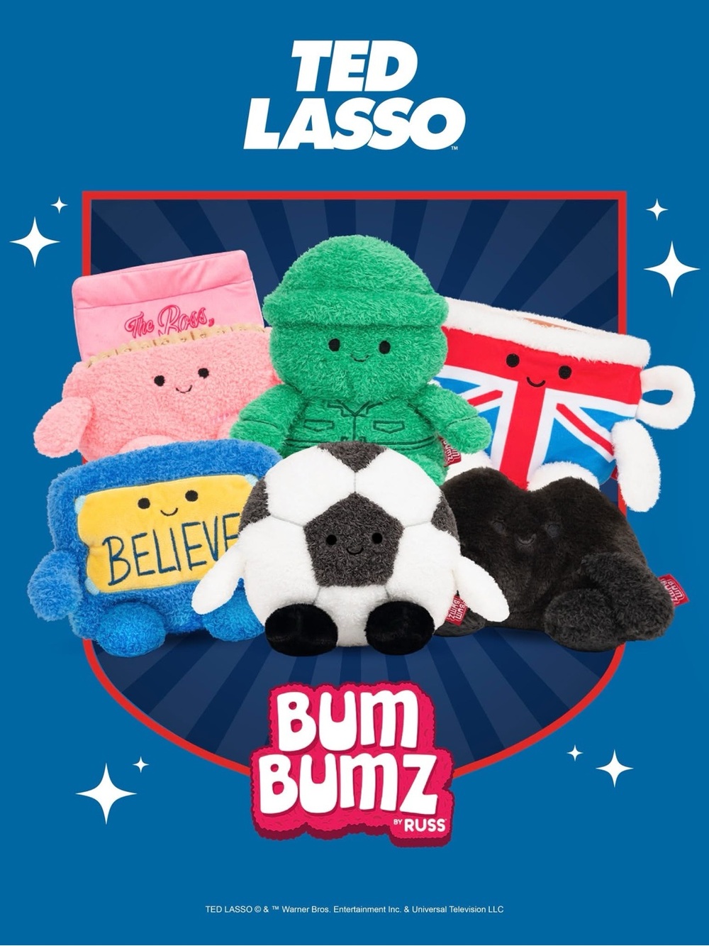 Ted Lasso BumBumz 7.5” Complete 6 Piece Set Soccer Ball Believe Plush
